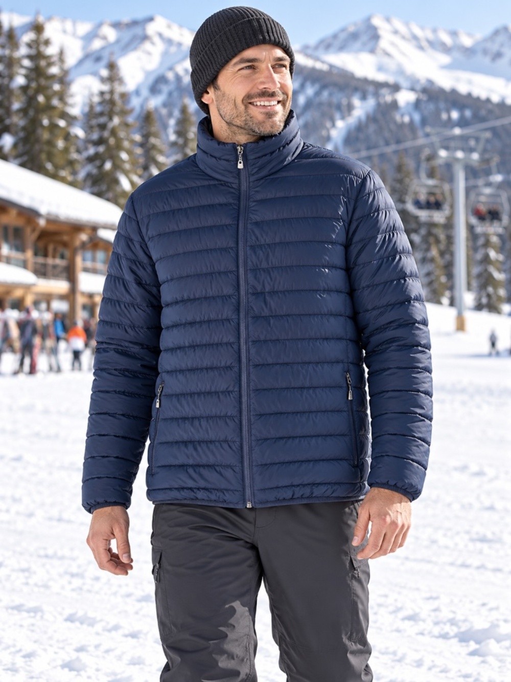 Swiss Tech Men’s XL Dark Blue Full Front Zip Flat Puffer Jacket